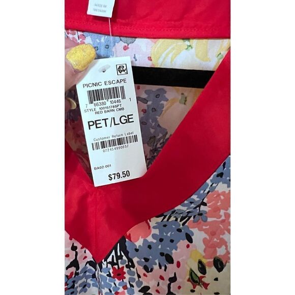 Charter Club Women's Printed V Neck Poncho Top Red Petite Size Large NWT P1-40 - Picture 5 of 11